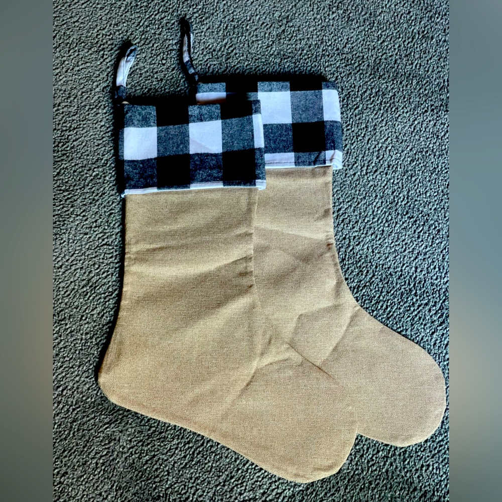 NWOT-2-PACK STOCKINGS! Burlap, Cotton, Plaid! 18” toe to top.